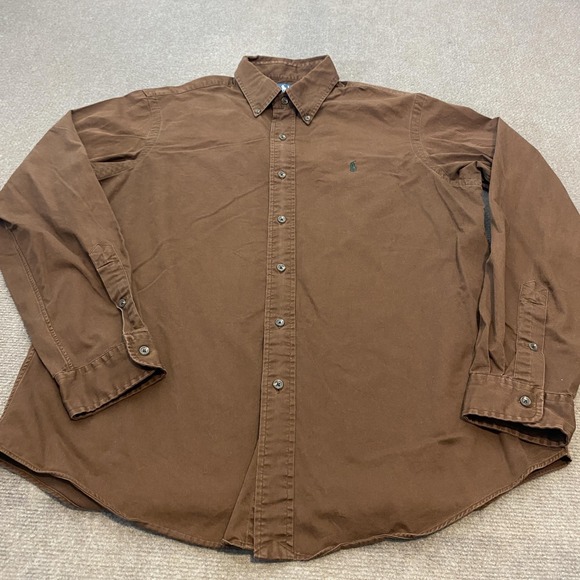 Ralph Lauren Shirt Mens Large Brown Custom Fit Button Down Long Sleeve Casual - Picture 1 of 8